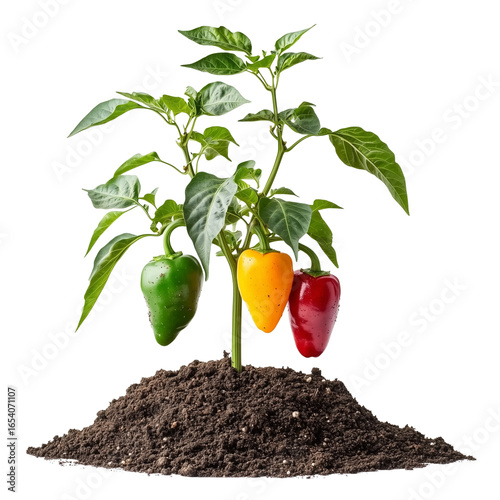 Organic potting soil specifically for pepper plants on transparent png background. Ai generated