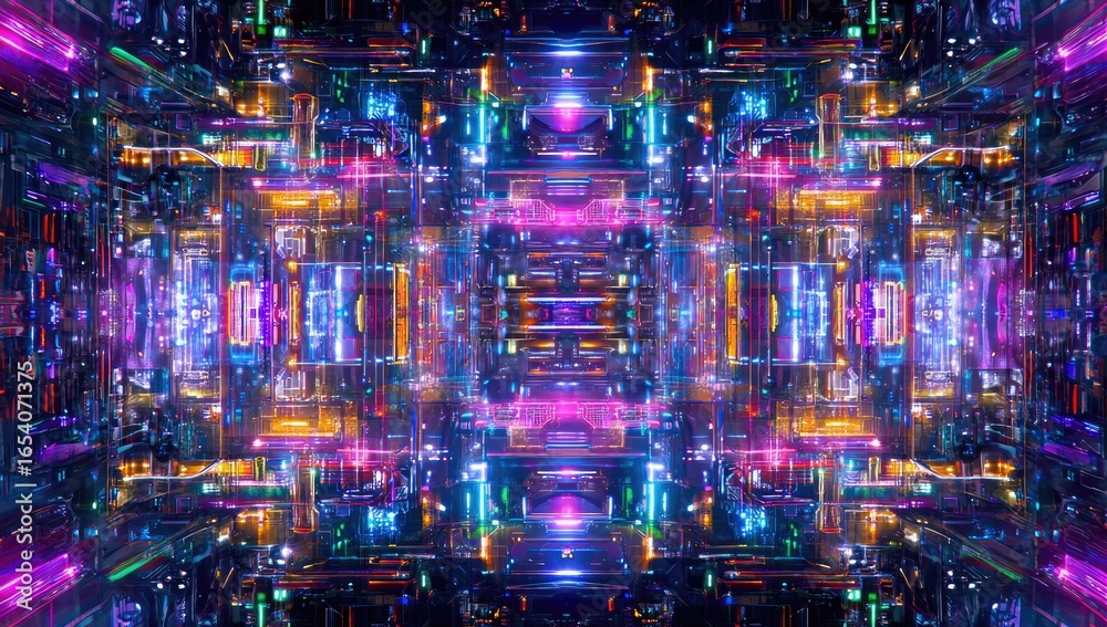 Obraz premium Abstract, vibrant, symmetrical, digital art