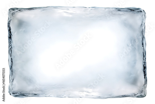 Frosted rectangular ice frame with textured edges isolated on a transparent background