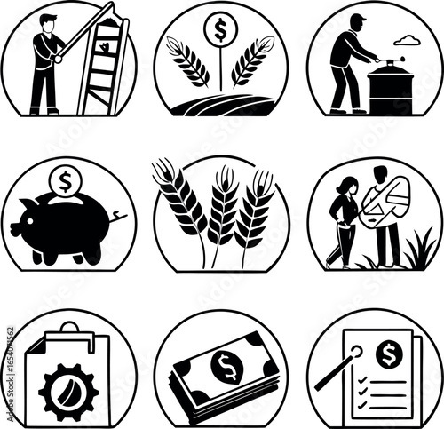 Vector art of set of agricultural and financial icons