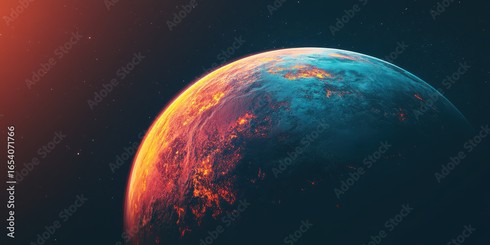 Naklejka premium Fiery Earth From Space, A Burning Planet