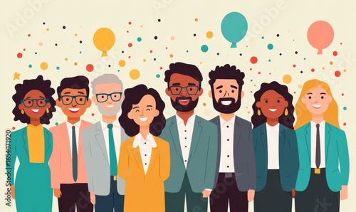 Create an image of a happy, smiling, multigenerational workforce, showcasing a diverse group of people collaborating and celebrating success in a professional setting, Generative AI