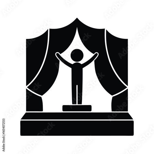 Vector art of silhouette of a performer stage with curtains, isolated