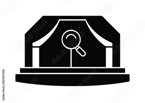 Vector art of stage with a magnifying glass a stand, symbolizing search and discovery, isolated