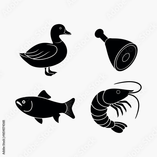 Meat Fish Duck Shrimp Food Protein Animal Icon Vector Illustration