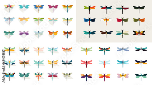 Elegant watercolor dragonfly collection featuring colorful wings and natural beauty. Ideal for botanical art, nature prints, and decorative illustration designs.