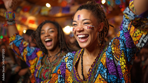 Colorful multicultural cultural festival with African dancers Indian bindi and European folk costumes in lively celebration