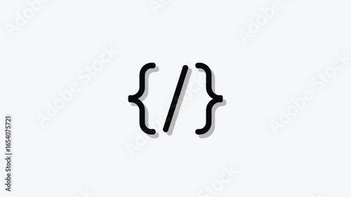 A simple illustration of a code snippet symbol with curly brackets and a forward slash on white background