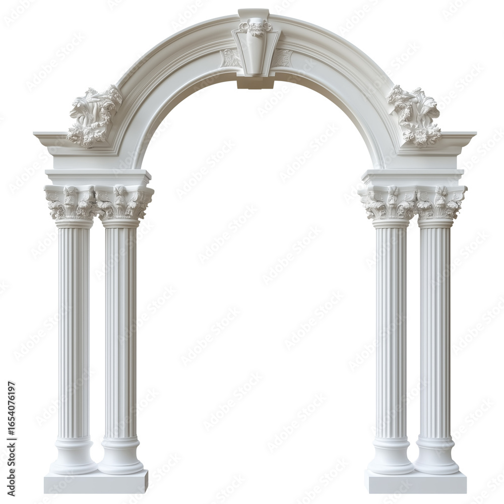 Naklejka premium Set of ancient Greek arch columns with weathered texture on transparent png background. Ai generated