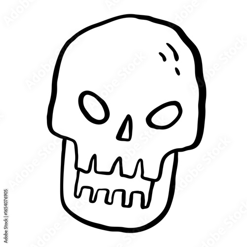Spooky cartoon skull doodle icon..