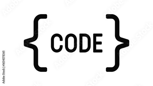 The image displays the word code enclosed within curly braces against a white background space