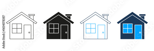 House Icon Line And Solid Icon Set. Residential Building, Home Ownership, And Real Estate Symbol Collection. Architectural Design And Property Investment. Isolated Vector Illustration