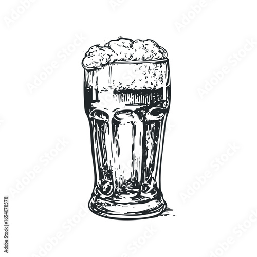 Detailed sketch of a pint glass filled with foamy beer