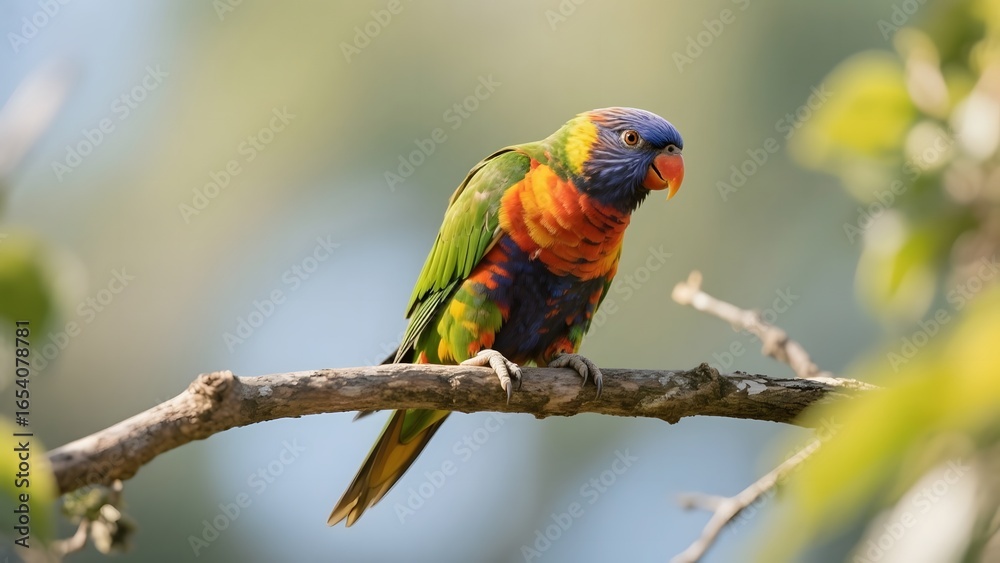 Naklejka premium Vibrant Lorikeet Perched on a Tree Branch