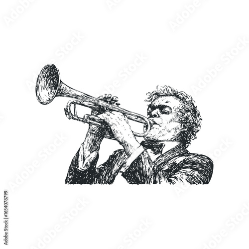 Sketch of a man playing a brass trumpet