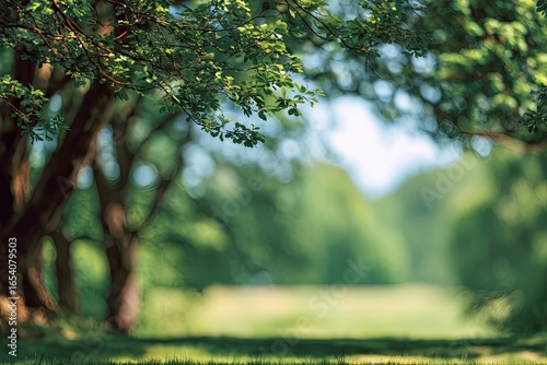 Fototapeta Naklejka Na Ścianę i Meble -  Blurred park scene with trees and grass