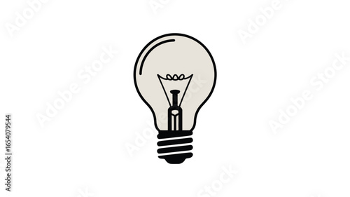 A simple illustration of a lightbulb with a visible filament on a plain white background view