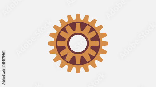 A single gear illustration with a brown inner circle and a light brown outer gear on light gray