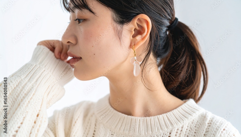 Fototapeta premium 女性の横顔、耳元のイヤリング