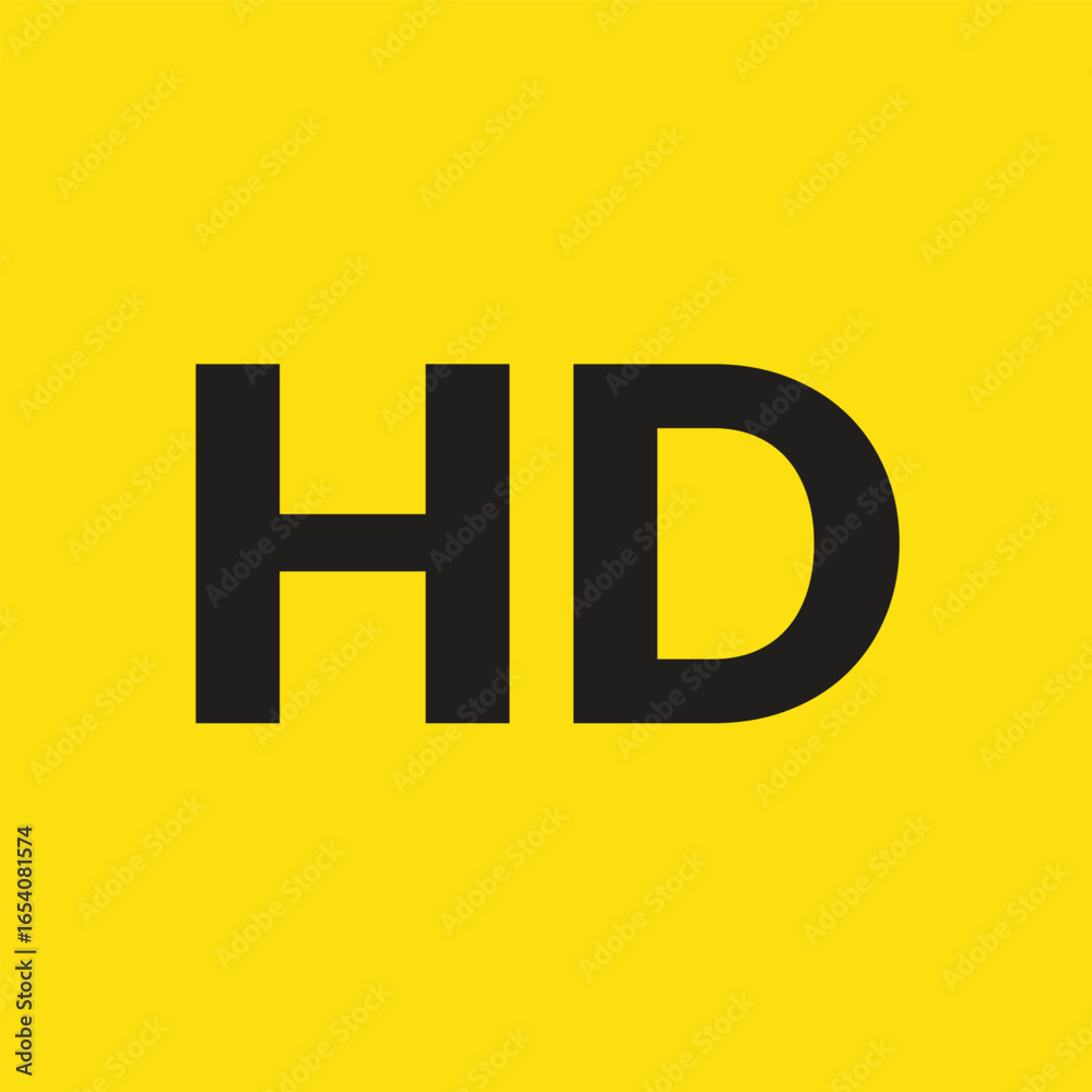 HD Logo Design Icon – High Definition Symbol in Bold Black on Yellow Background