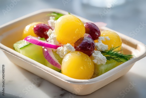 Colorful Greek Salad in Disposable Container
