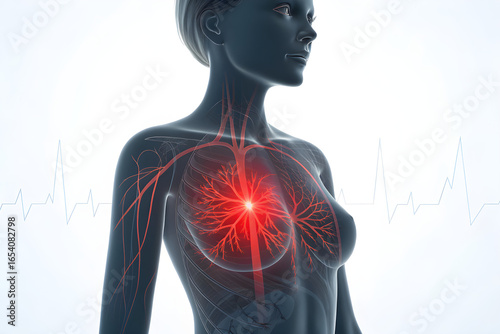Flat Vector Illustration of Woman with Chest Pain Highlight, Modern Medical Healthcare Concept