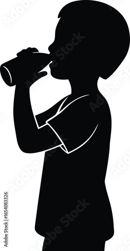 small boy drinking water icon silhouette vector illustration