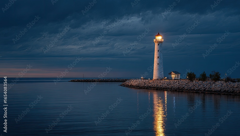 Fototapeta premium Dramatic twilight scene with a lighthouse