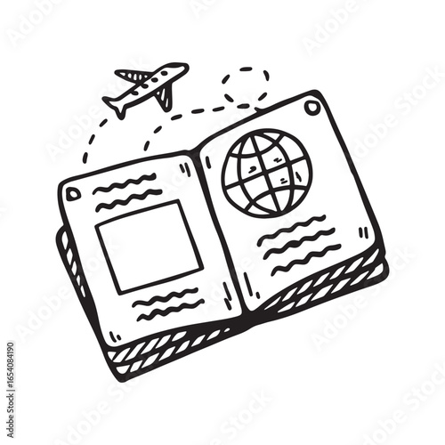 black and white passport with airplane travel clip art preview