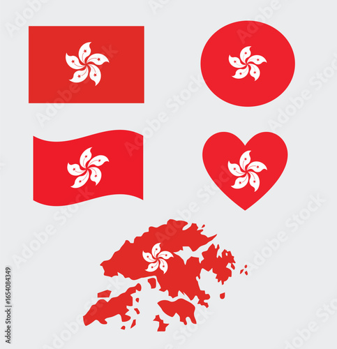 hongkong flag in different shapes, honkong flag set ,hongkong map 