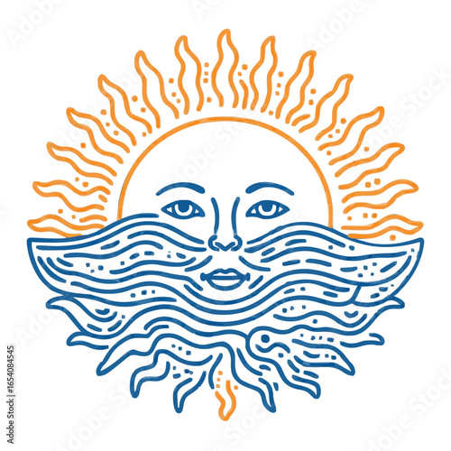 Stylized sun icon with blue-orange waves