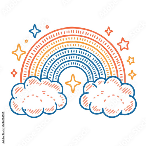 Rainbow and clouds illustration, pastel colors, whimsical hope-