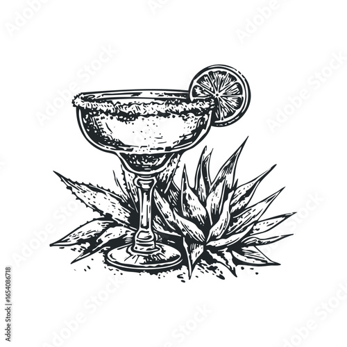 Cocktail with Lime and Agave Plant Sketch
