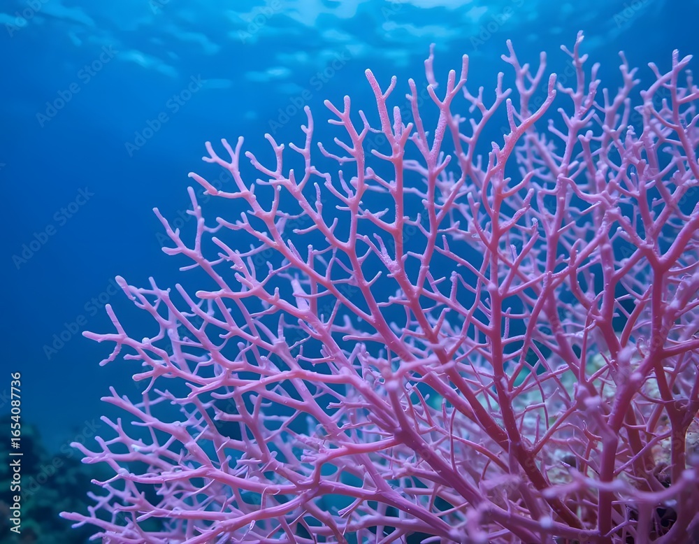 Obraz premium A close up of a pink coral with a blue ocean background in an underwater environment scene view