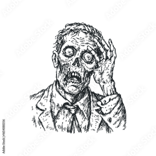 Frightened Man in Suit Grasping Head with Distressed Expression