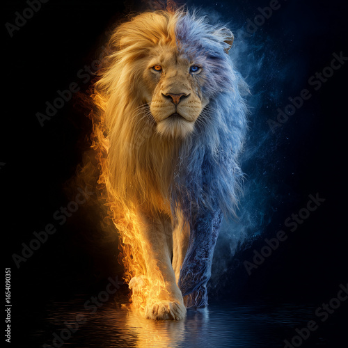 Lion with Fire and Ice Effect