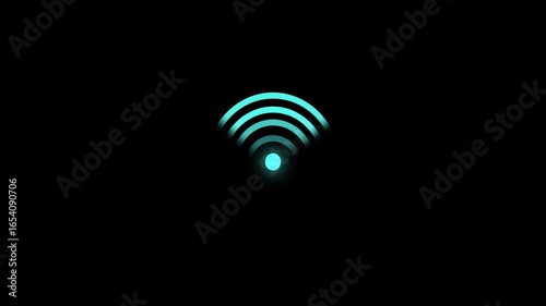 Animated wifi icon on black background, internet network symbol, digital connection