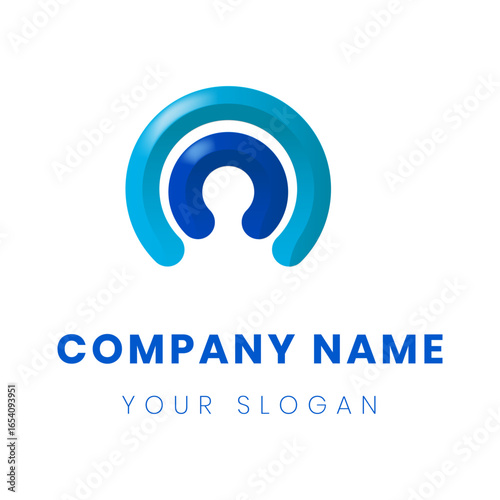 Modern abstract circular blue logo design with glossy rings for technology branding