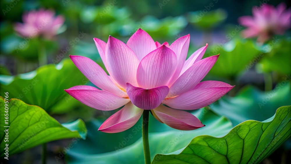 Fototapeta premium Pink lotus flower blooming in a tranquil pond