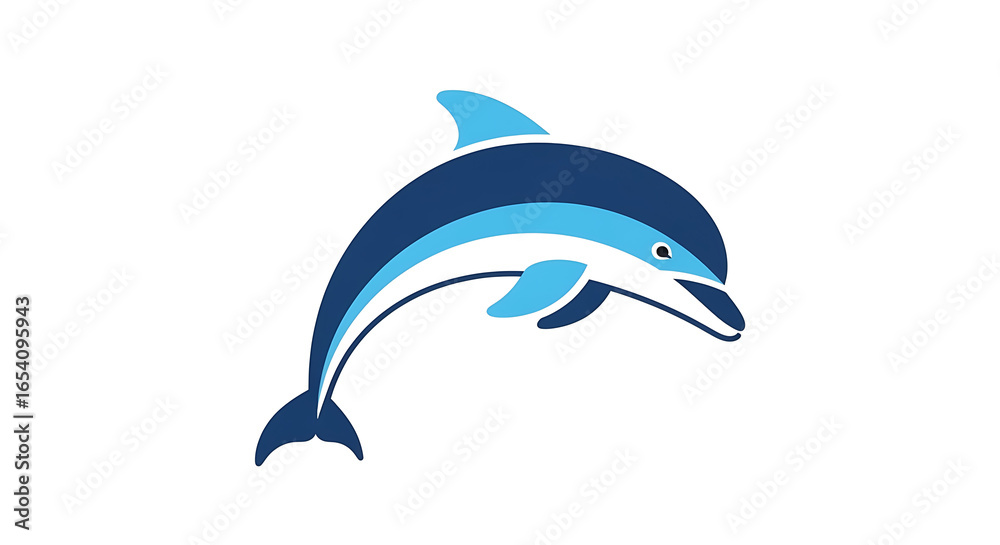 Naklejka premium Cartoon dolphin jumping out of water isolated on white background, a playful marine mammal illustration for children
