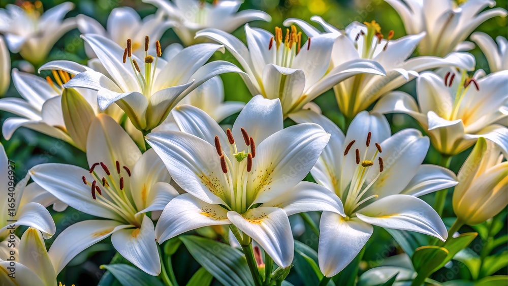Fototapeta premium Field of white lilies in bloom