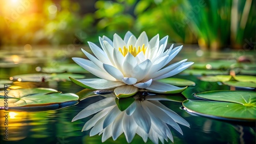 White lotus flower on water surface