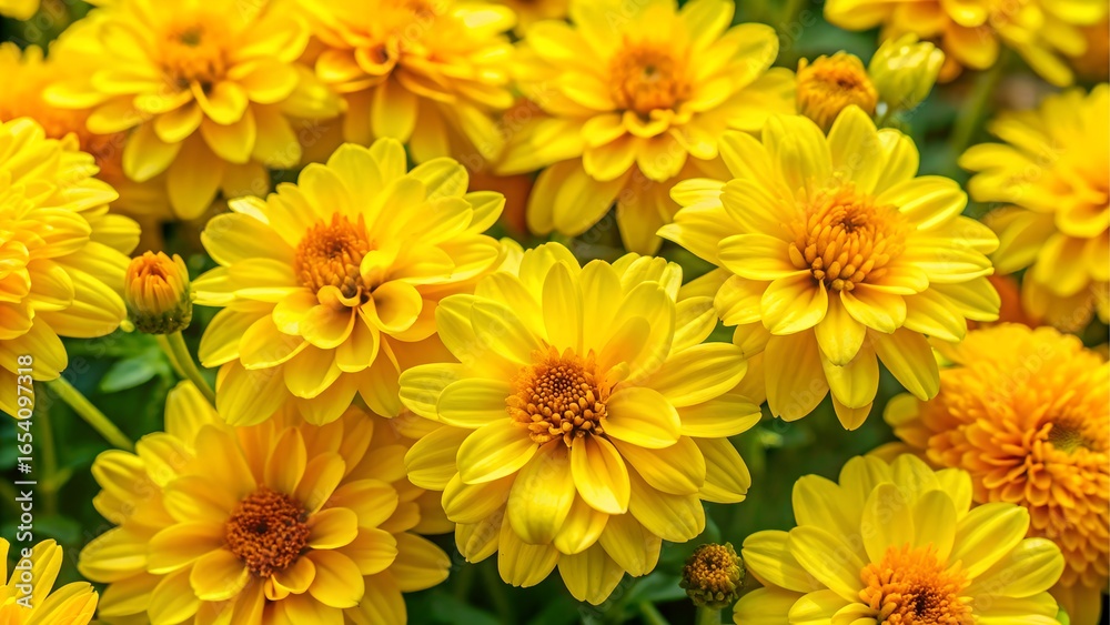 Fototapeta premium Closeup of bright yellow chrysanthemums in bloom