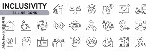 Inclusivity icons set with Accessibility, Equality, Diversity. Editable Stroke