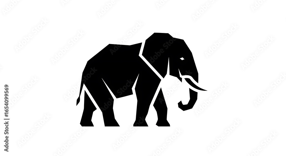 Fototapeta premium Elephant silhouette standing isolated on white background, a majestic creature of the african savanna with its iconic trunk and tusks