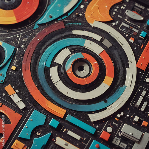 Dust Speckled Film Over Retro Tech Shapes