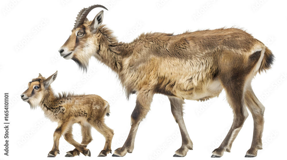 Fototapeta premium Majestic ibex mother and playful kid showcasing natural wildlife beauty and gentle family bonds