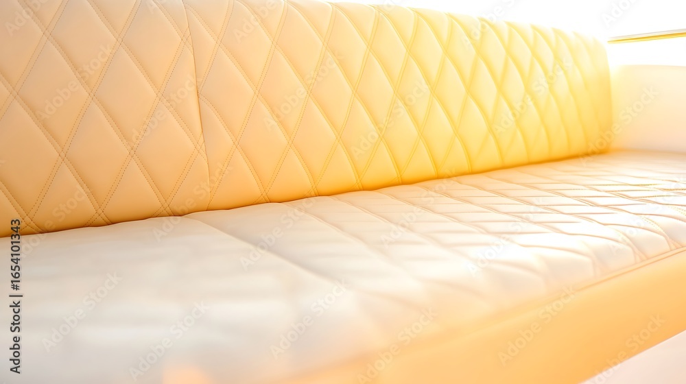 Obraz premium Close up view of a quilted yellow sofa cushion