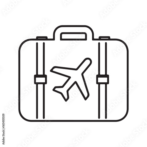 Travel Luggage with Airplane Linear Icon, Flight Baggage Symbol for Vacation
