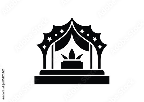 Vector art of black silhouette of a decorative structure resembling a small altar or shrine with a plant, isolated